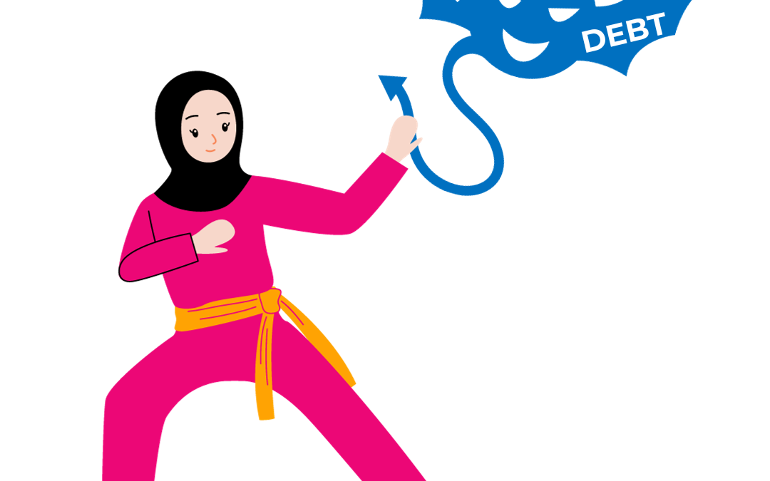 A young woman in a karate suit ready to fight the debt demon after following our 5 Debt Management Tips to Financial Independence for South Africans.