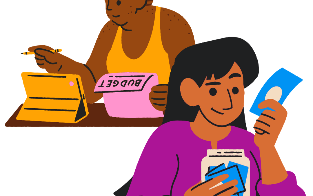 Two women busy managing their money through budgeting and saving after doing the right online financial education courses.