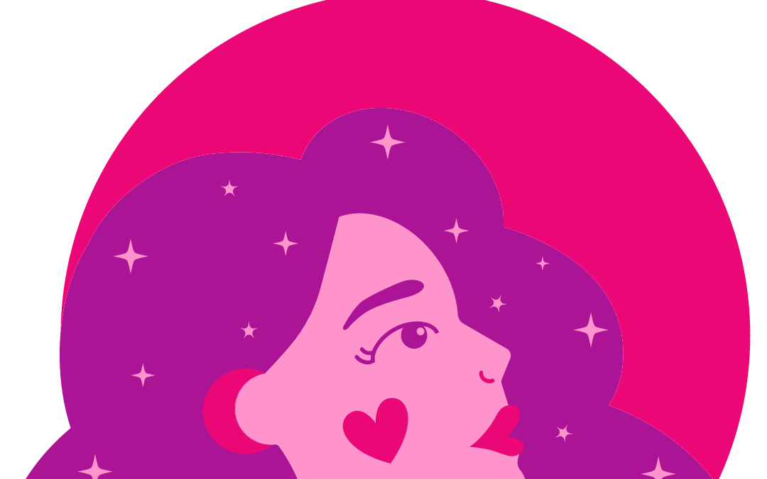 A woman with stars in her purple hair looks above into the sky to determine how to choose an ETF to invest in tat makes her happy.