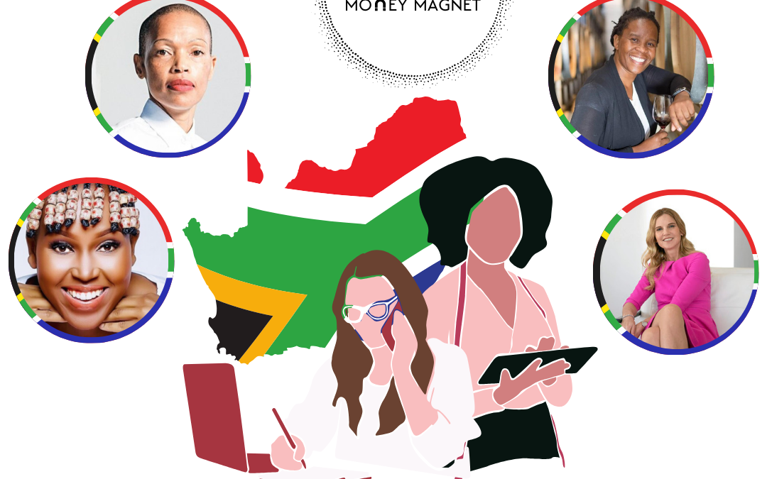outline of the country of South Africa with the flag inside showing successful female entrepreneurs in South Africa.